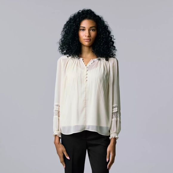 Simply Vera Wang Chiffon Shirred Blouse - Picture 1 of 3